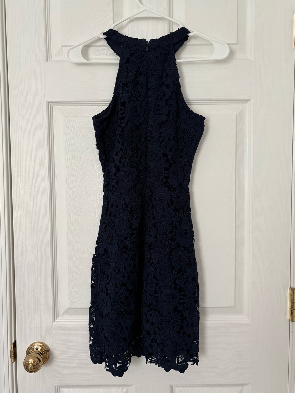 Lulu's Navy / Dark Blue Floral Lace Halter Mini Dress - Picture 2 of 4